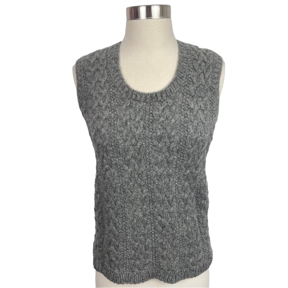 Vintage Handmade Gray Wool‎ Cable Knit Scoop Neck Sleeveless Sweater S/M